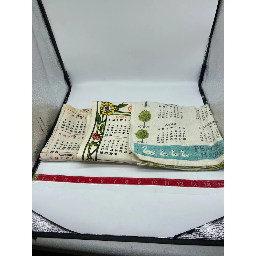 Vintage Calendar Tea Towels Lot 3 Multicolor 1967 1972 1973 Linen Farmhouse